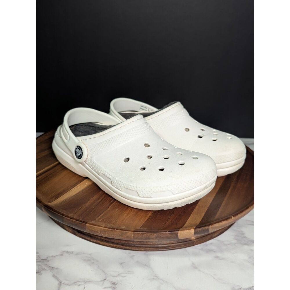 Crocs Classic Lined Clog White Kids Youth Size 1Y Fleece Winter Comfort Shoes